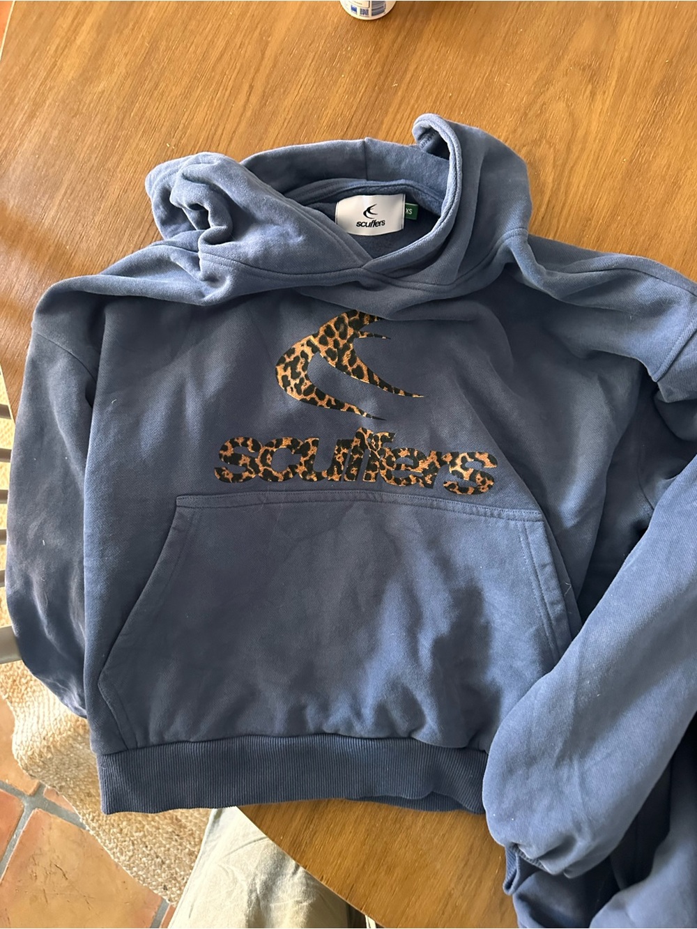 Scuffers Women's Navy Hoodie with Leopard Logo